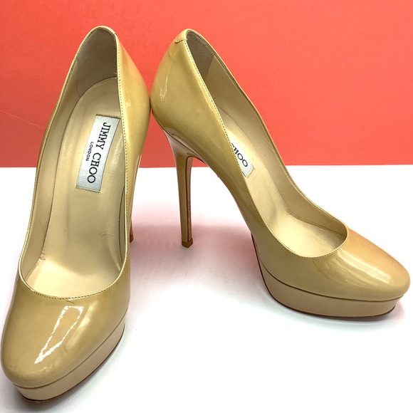 Jimmy Choo Shoes - Jimmy Choo Nude Patent Leather Platform Heels